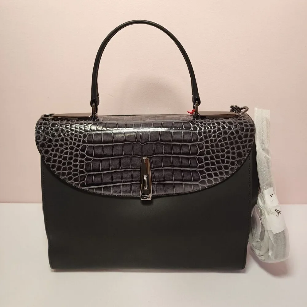 NWT Tumi Mezzanine RIVERA Crocodile Embossed Leather Satchel GREY